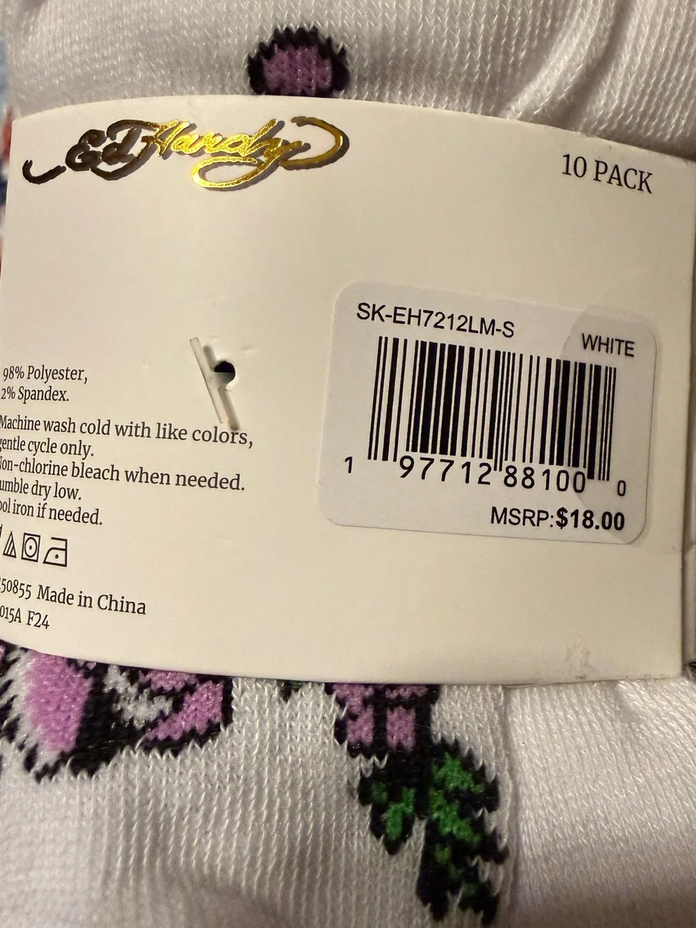 Ed Hardy (10) Pairs White Ladies Low Cut Socks with Black Accents